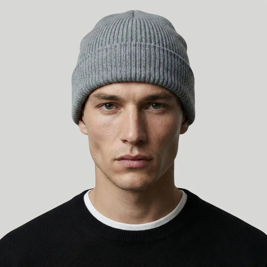Bonnet Côtelé Mixte Gris Glacier Revers Uni Maison Shelby
