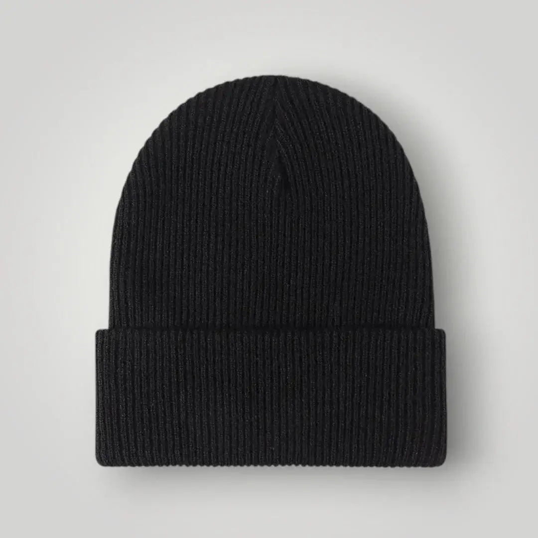 Bonnet Côtelé Mixte Noir Revers Large Uni Maison Shelby