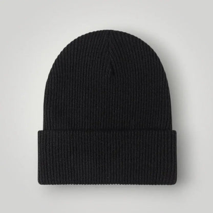 Bonnet Côtelé Mixte Noir Revers Large Uni Maison Shelby