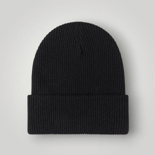 Bonnet Côtelé Mixte Noir Revers Large Uni