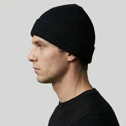 Bonnet Côtelé Mixte Noir Revers Large Uni Maison Shelby