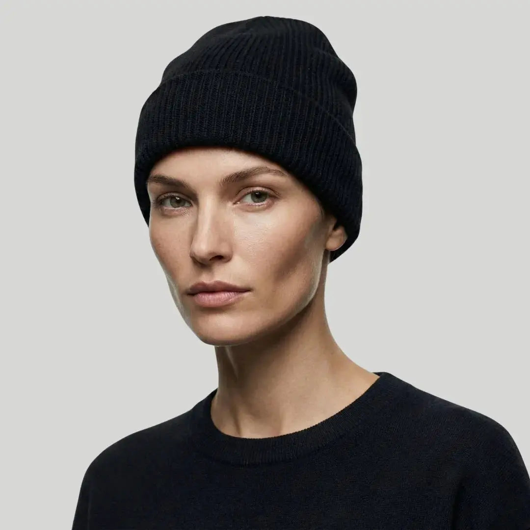 Bonnet Côtelé Mixte Noir Revers Large Uni Maison Shelby