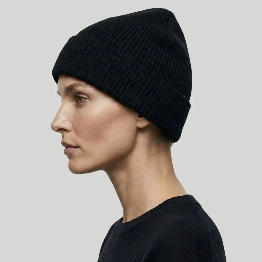 Bonnet Côtelé Mixte Noir Revers Large Uni Maison Shelby