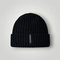 Bonnet Côtelé Mixte Noir Revers Étiquette Tissée