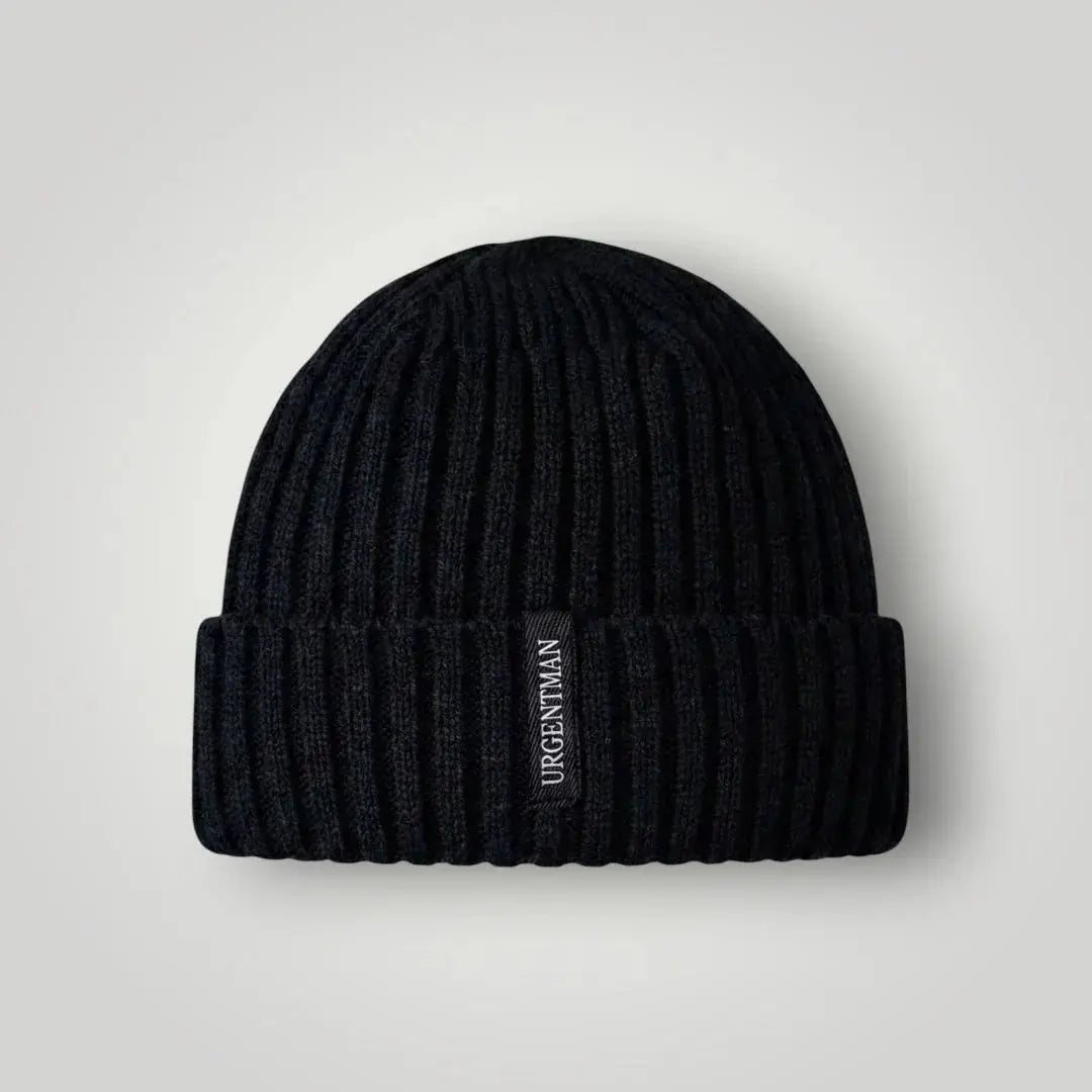 Bonnet Côtelé Mixte Noir Revers Étiquette Tissée Maison Shelby
