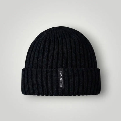 Bonnet Côtelé Mixte Noir Revers Étiquette Tissée Maison Shelby
