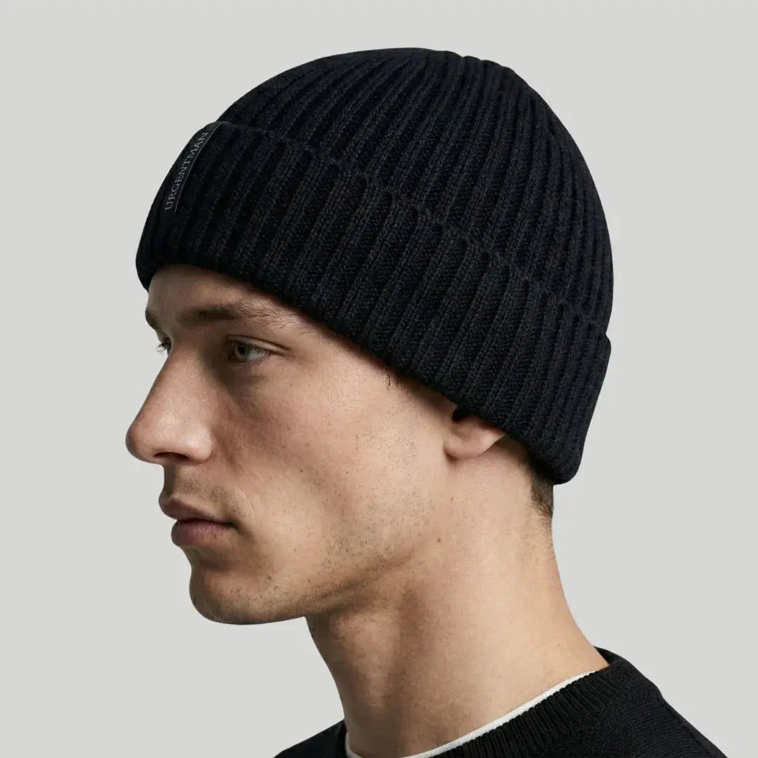 Bonnet Côtelé Mixte Noir Revers Étiquette Tissée Maison Shelby