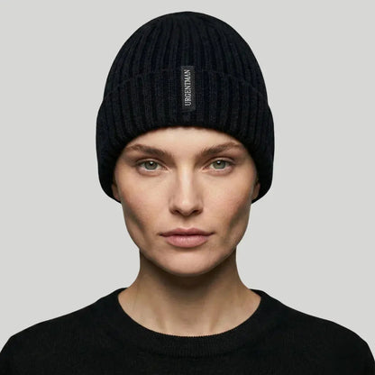 Bonnet Côtelé Mixte Noir Revers Étiquette Tissée Maison Shelby
