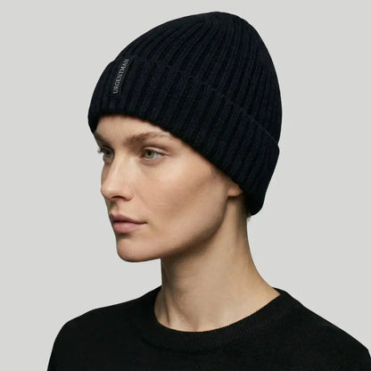 Bonnet Côtelé Mixte Noir Revers Étiquette Tissée Maison Shelby