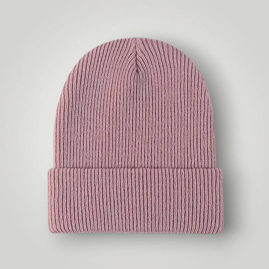 Bonnet Côtelé Mixte Rose Mauve Revers Uni