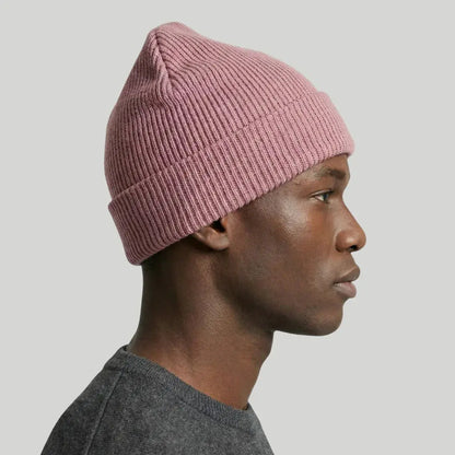 Bonnet Côtelé Mixte Rose Mauve Revers Uni Maison Shelby