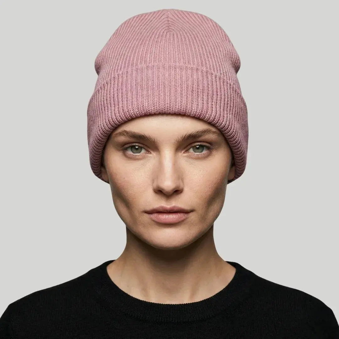 Bonnet Côtelé Mixte Rose Mauve Revers Uni Maison Shelby