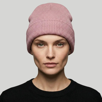 Bonnet Côtelé Mixte Rose Mauve Revers Uni Maison Shelby