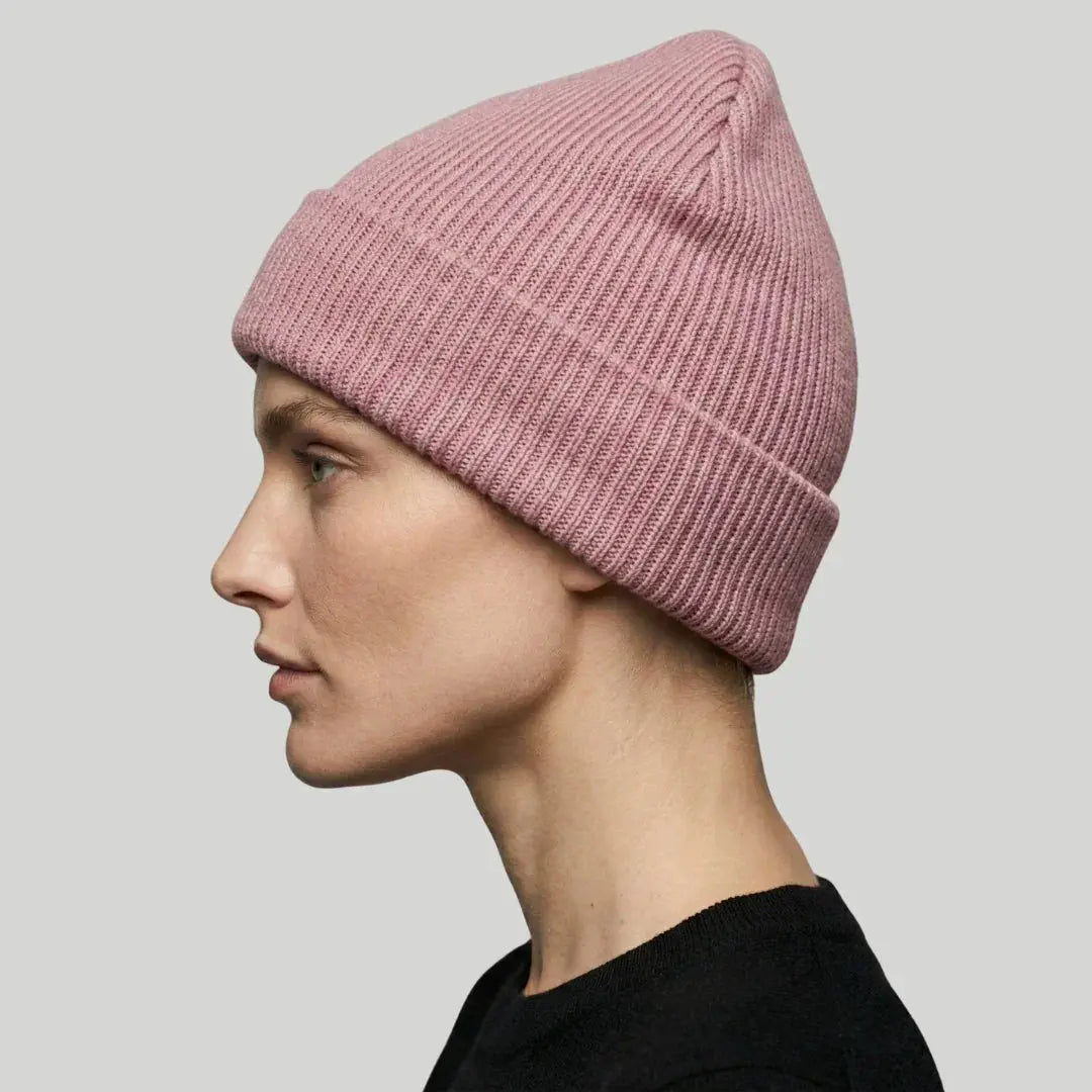 Bonnet Côtelé Mixte Rose Mauve Revers Uni Maison Shelby