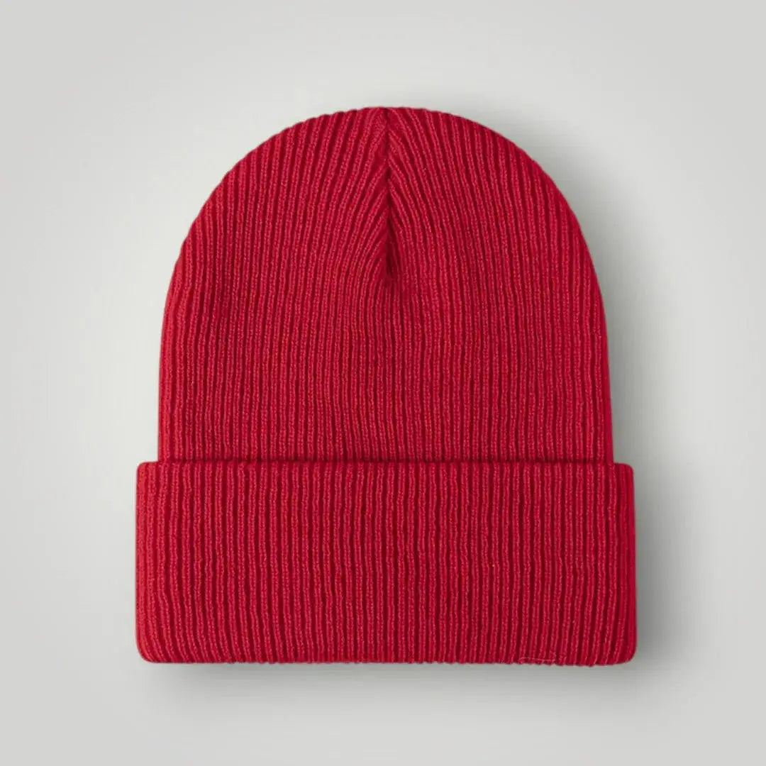 Bonnet Côtelé Mixte Rouge Vif Revers Uni Maison Shelby