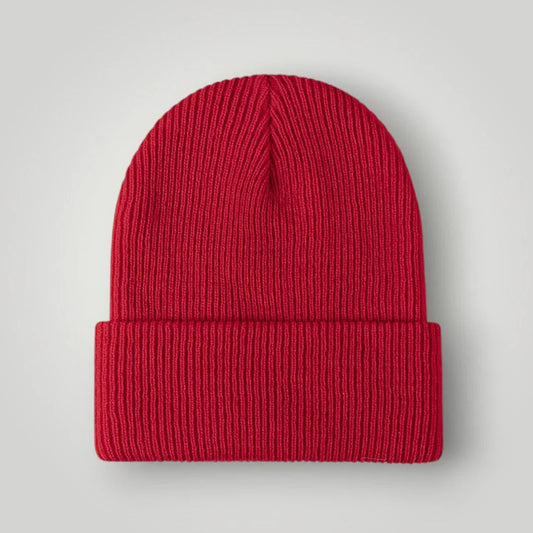 Bonnet Côtelé Mixte Rouge Vif Revers Uni