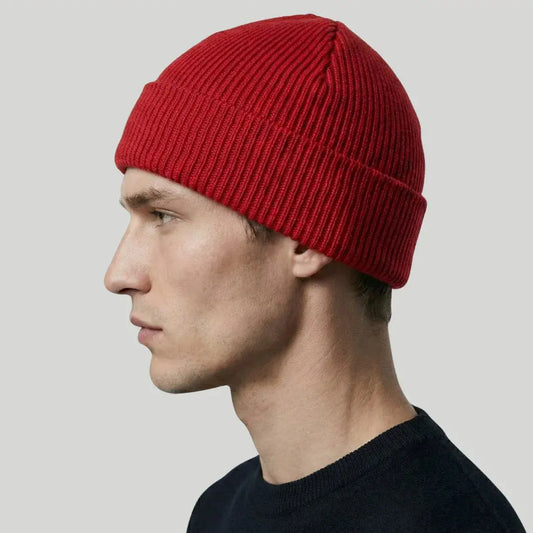 Bonnet Côtelé Mixte Rouge Vif Revers Uni Maison Shelby