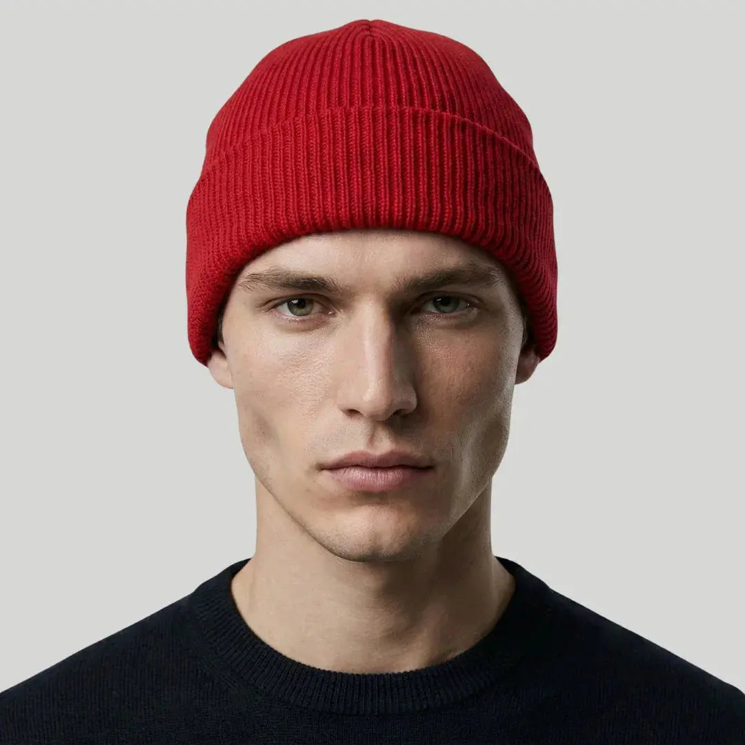 Bonnet Côtelé Mixte Rouge Vif Revers Uni Maison Shelby
