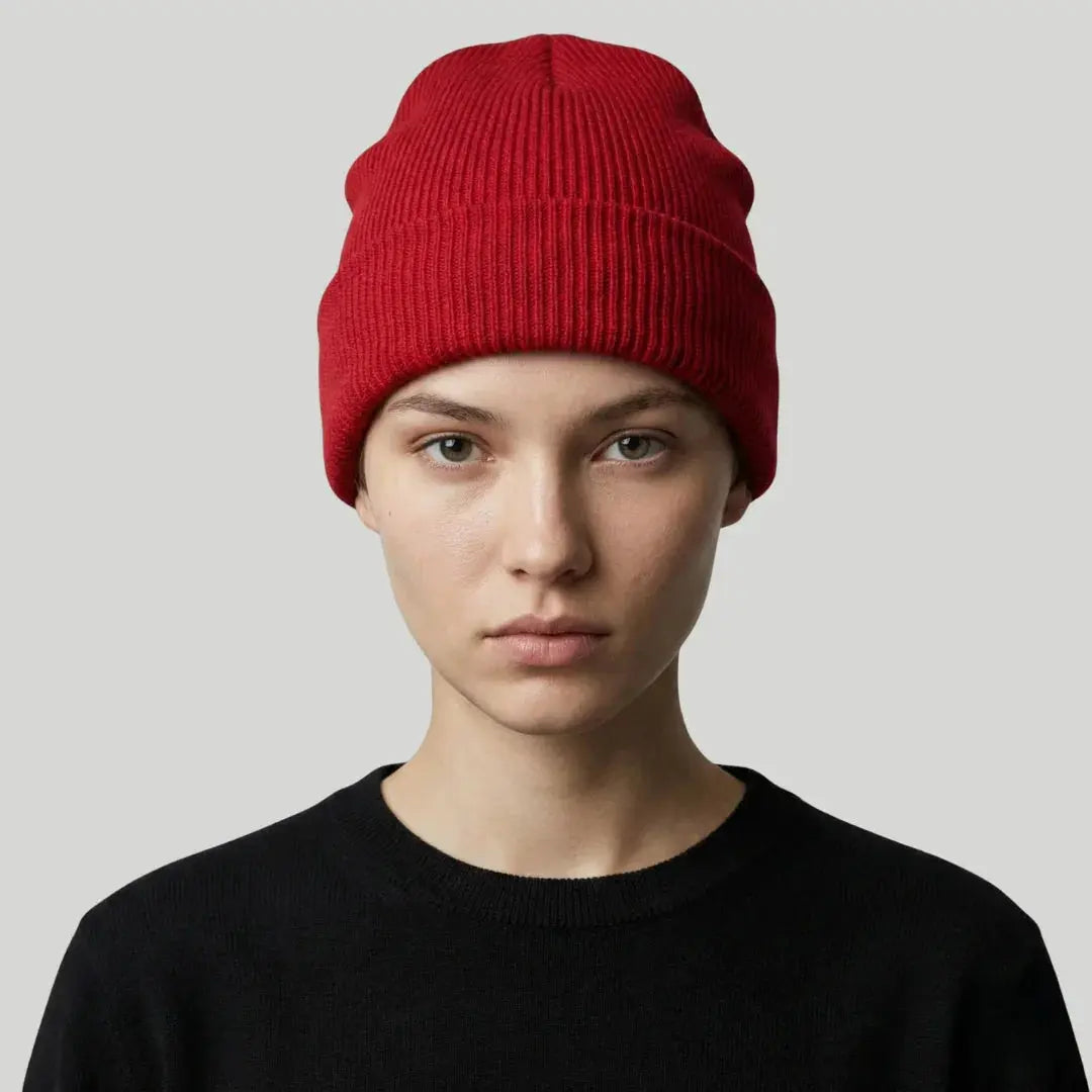 Bonnet Côtelé Mixte Rouge Vif Revers Uni Maison Shelby
