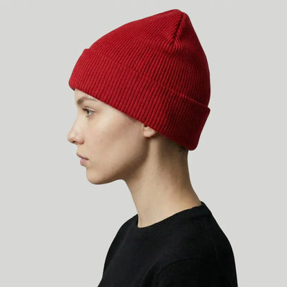 Bonnet Côtelé Mixte Rouge Vif Revers Uni Maison Shelby