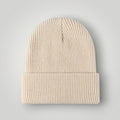 Bonnet Côtelé Mixte Écru Revers Uni