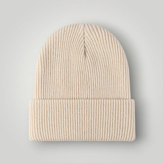 Bonnet Côtelé Mixte Écru Revers Uni