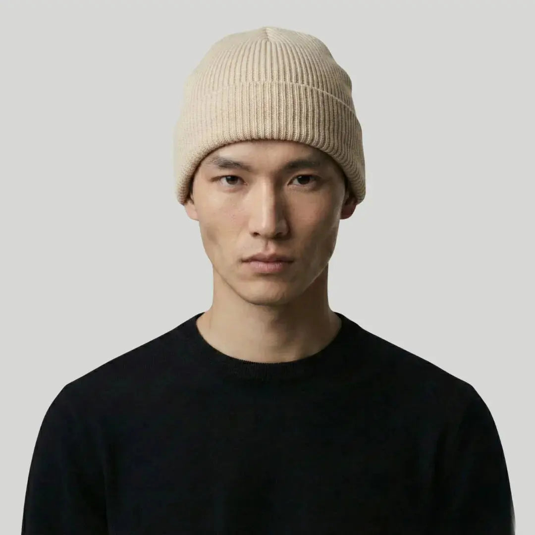Bonnet Côtelé Mixte Écru Revers Uni Maison Shelby