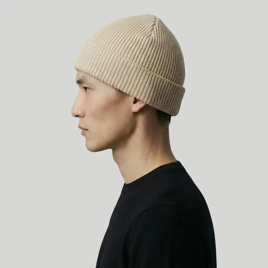 Bonnet Côtelé Mixte Écru Revers Uni Maison Shelby