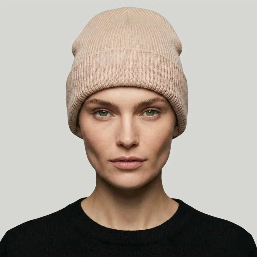 Bonnet Côtelé Mixte Écru Revers Uni Maison Shelby