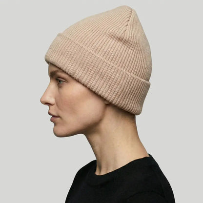 Bonnet Côtelé Mixte Écru Revers Uni Maison Shelby