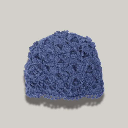 Bonnet Crochet Femme Bleu Nuit – Motif Floral Texturé