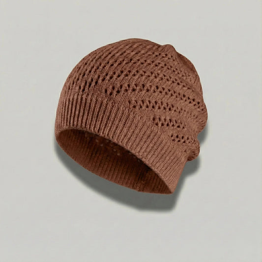 Bonnet Crochet Femme Camel – Maille Ajourée Hiver