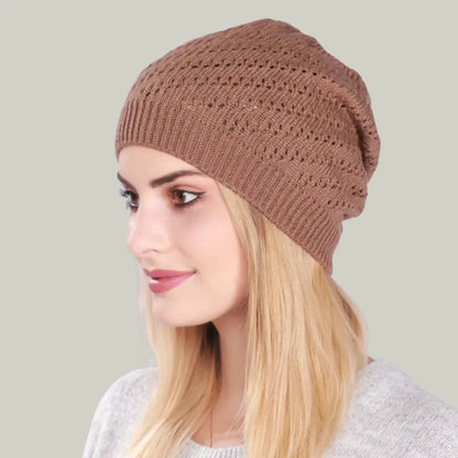 Bonnet Crochet Femme Camel – Maille Ajourée Hiver Maison Shelby