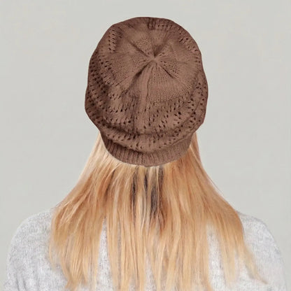 Bonnet Crochet Femme Camel – Maille Ajourée Hiver Maison Shelby