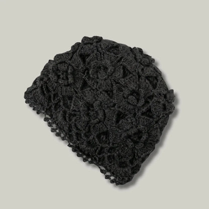 Bonnet Crochet Femme Noir – Relief Floral Grande Fleur Maison Shelby
