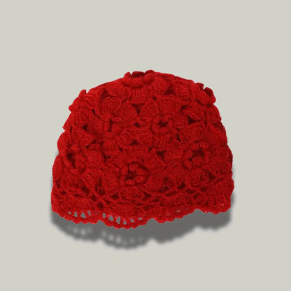 Bonnet Crochet Femme Rouge – Motif Floral Fait Main Maison Shelby