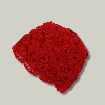 Bonnet Crochet Femme Rouge – Motif Floral Fait Main Maison Shelby
