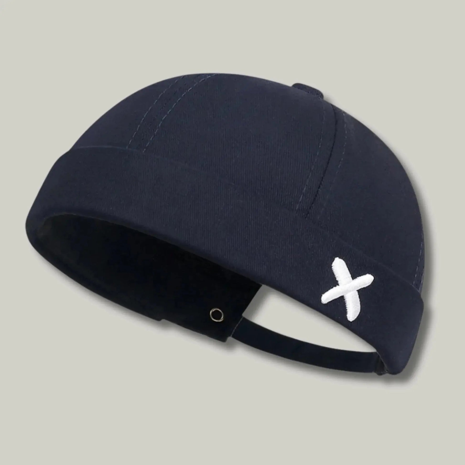 Bonnet Docker Bleu Marine Broderie Croix Homme Femme – Réglable Maison Shelby