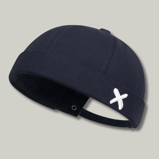 Bonnet Docker Bleu Marine Broderie Croix Homme Femme – Réglable