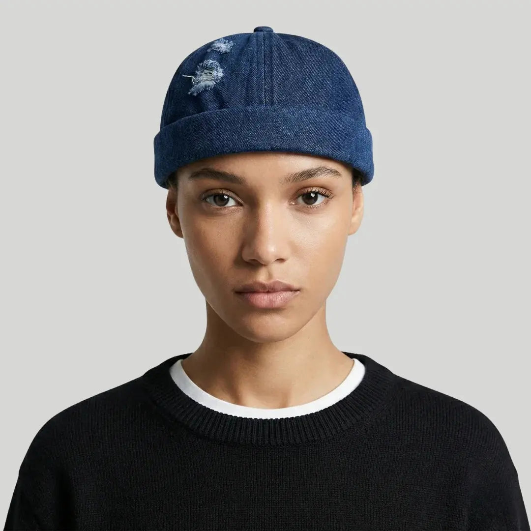 Bonnet Docker Denim Bleu Homme Femme – Finitions Effilochées Maison Shelby