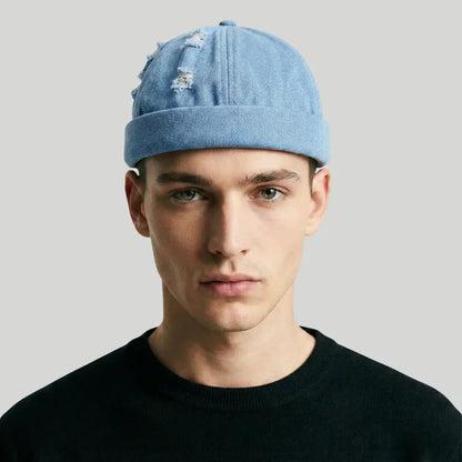 Bonnet Docker Denim Bleu Homme Femme – Finitions Effilochées Maison Shelby