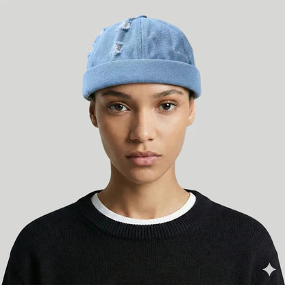Bonnet Docker Denim Bleu Homme Femme – Finitions Effilochées Maison Shelby