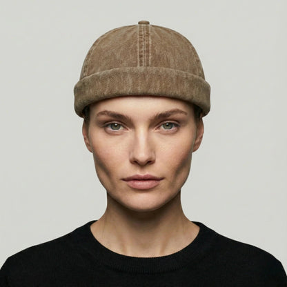 Bonnet Docker Mixte Camel Délavé Velours Ras