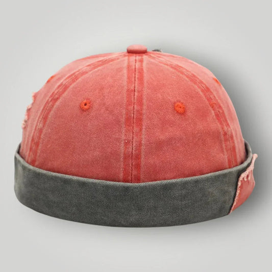 Bonnet Docker Mixte Corail Délavé Revers Gris Denim