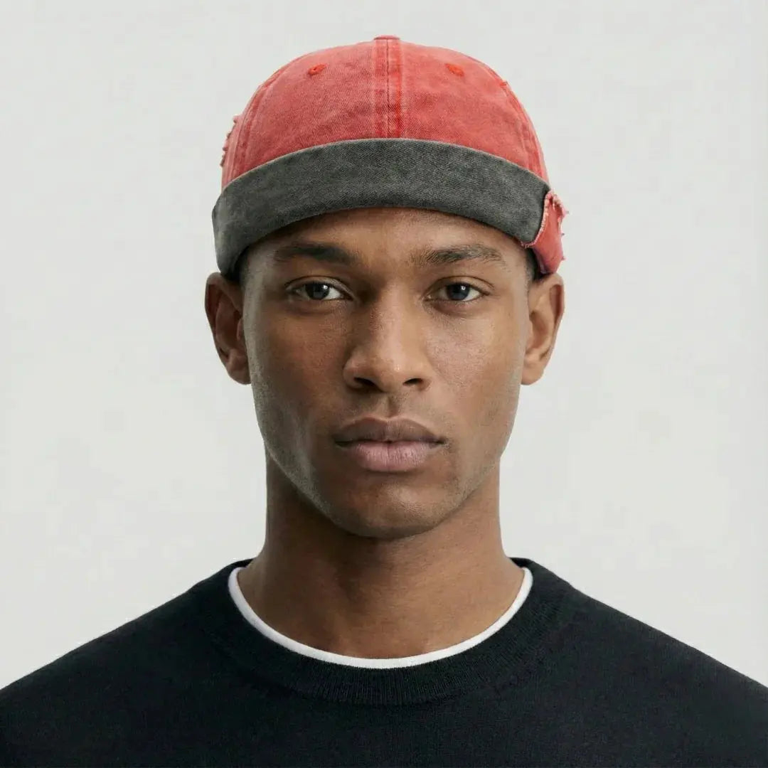 Bonnet Docker Mixte Corail Délavé Revers Gris Denim Maison Shelby