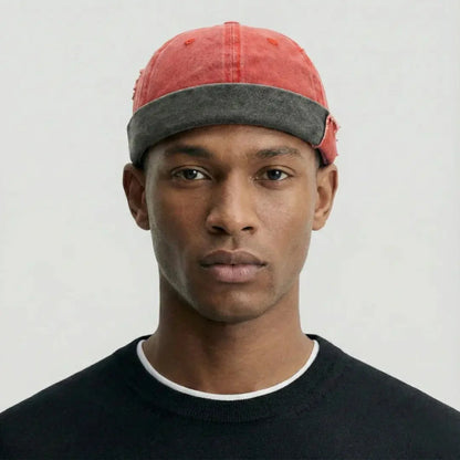 Bonnet Docker Mixte Corail Délavé Revers Gris Denim Maison Shelby