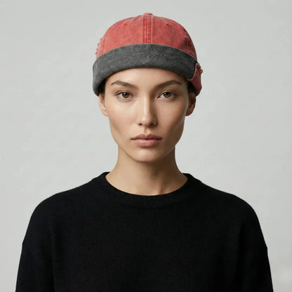 Bonnet Docker Mixte Corail Délavé Revers Gris Denim Maison Shelby