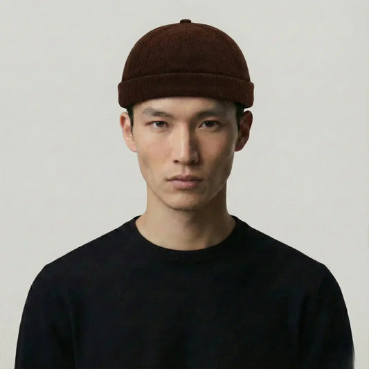 Bonnet Docker Mixte Marron Velours Côtelé Sangle Cuir Maison Shelby