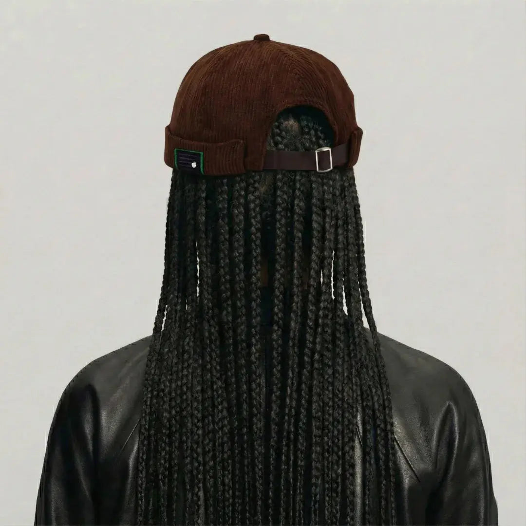 Bonnet Docker Mixte Marron Velours Côtelé Sangle Cuir Maison Shelby