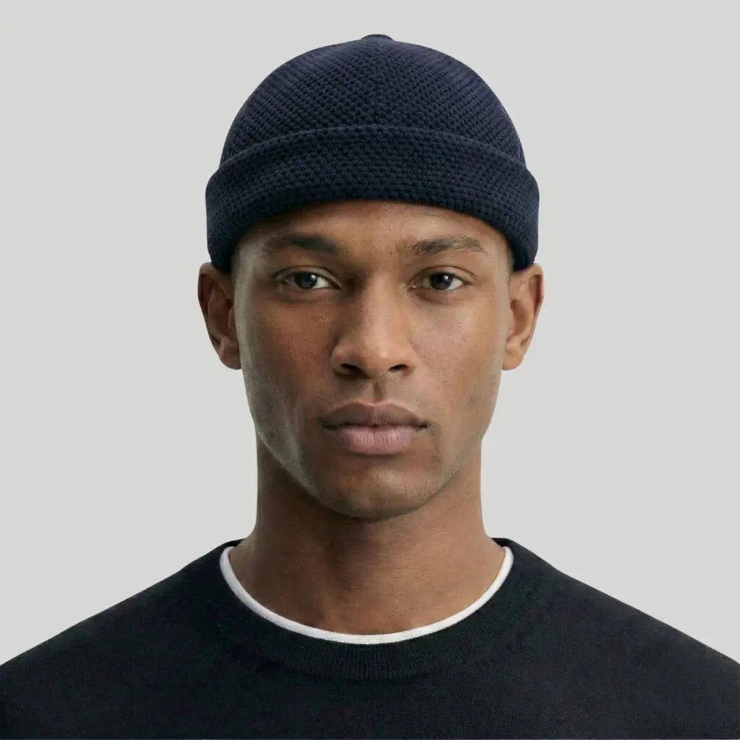 Bonnet Docker Mixte Noir Maille Ajourée Revers Maison Shelby